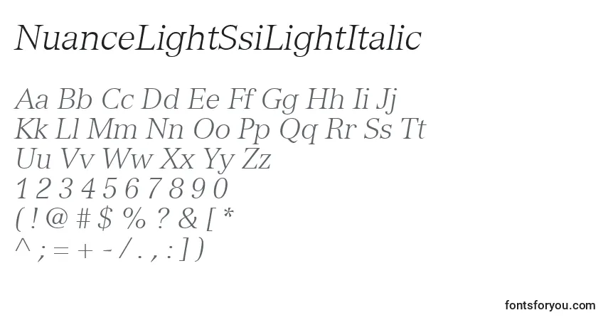 NuanceLightSsiLightItalic font – alphabet, numbers, special characters