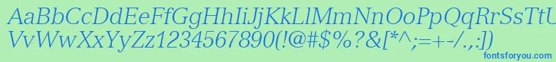 NuanceLightSsiLightItalic-Schriftart – Blaue Schriften auf grünem Hintergrund