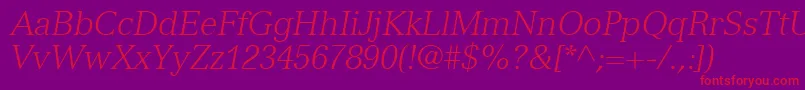 NuanceLightSsiLightItalic-Schriftart – Rote Schriften auf violettem Hintergrund