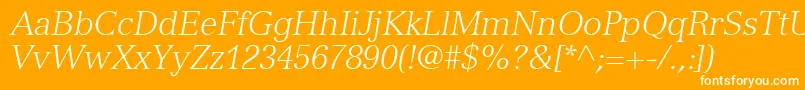 Fonte NuanceLightSsiLightItalic – fontes brancas em um fundo laranja