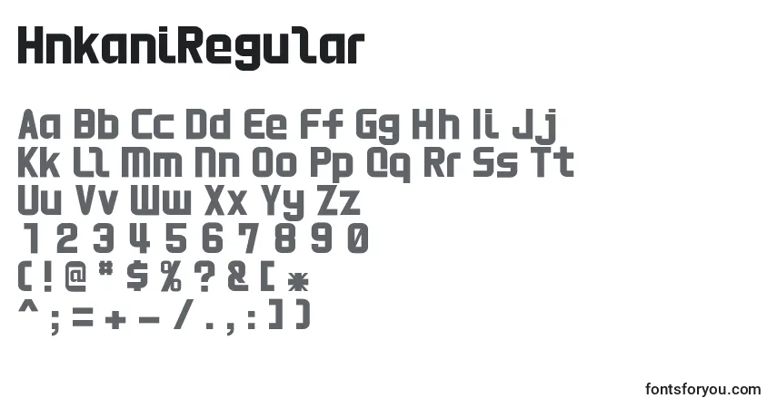 Schriftart HnkaniRegular – Alphabet, Zahlen, spezielle Symbole