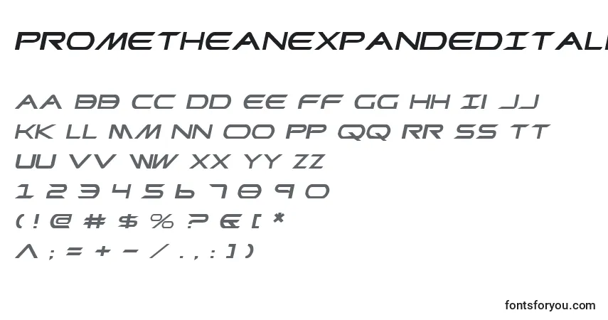 A fonte PrometheanExpandedItalic – alfabeto, números, caracteres especiais
