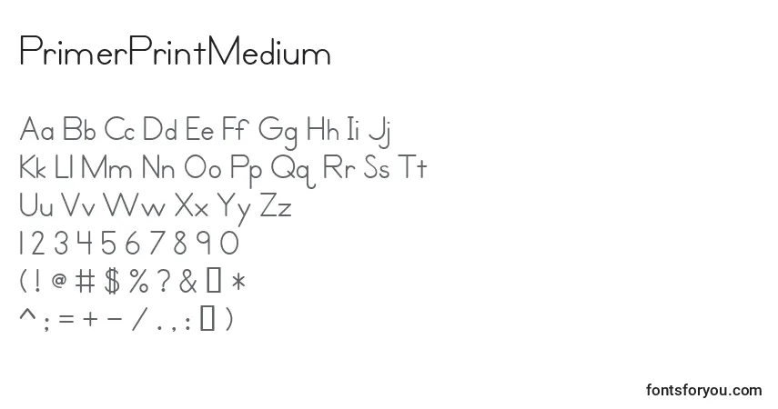 Czcionka PrimerPrintMedium – alfabet, cyfry, specjalne znaki