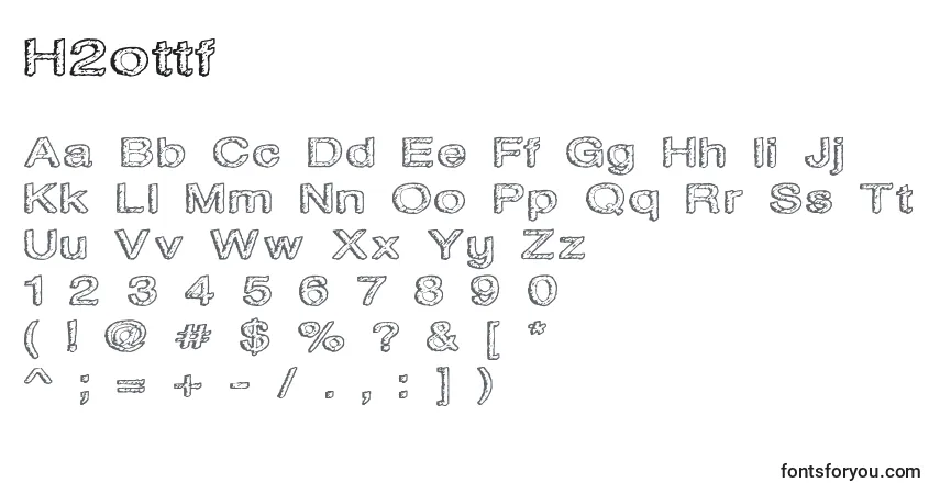 A fonte H2ottf – alfabeto, números, caracteres especiais