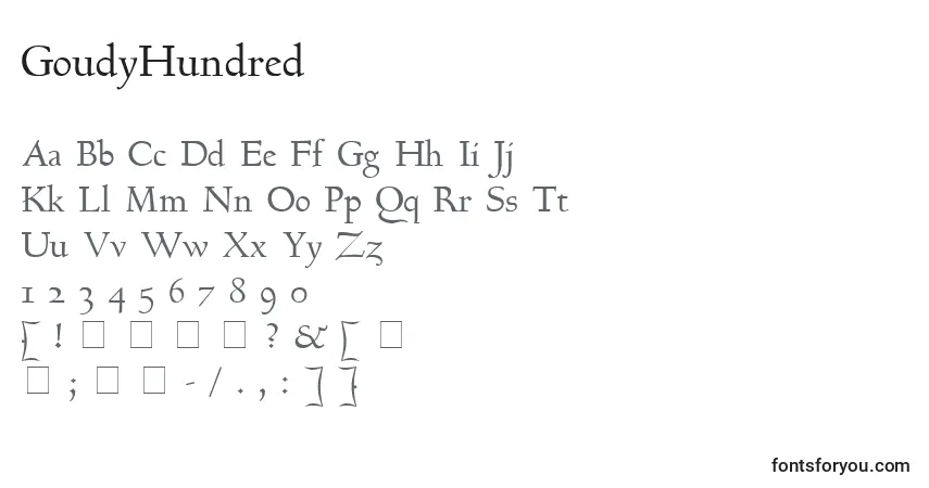 A fonte GoudyHundred – alfabeto, números, caracteres especiais