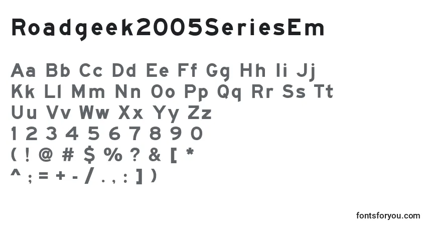 A fonte Roadgeek2005SeriesEm – alfabeto, números, caracteres especiais