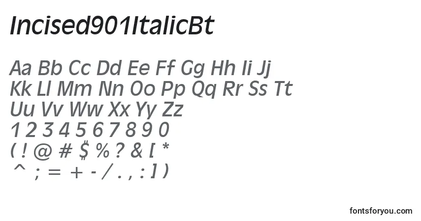 Schriftart Incised901ItalicBt – Alphabet, Zahlen, spezielle Symbole