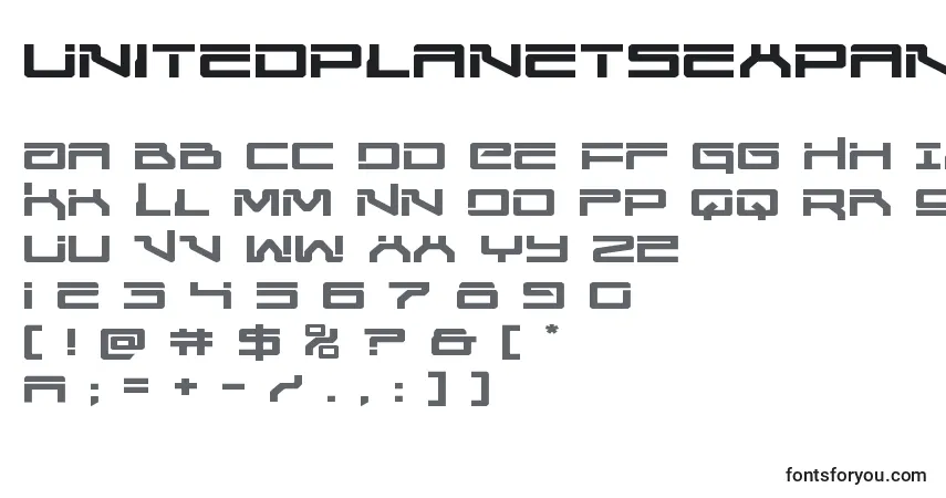 Schriftart Unitedplanetsexpand – Alphabet, Zahlen, spezielle Symbole