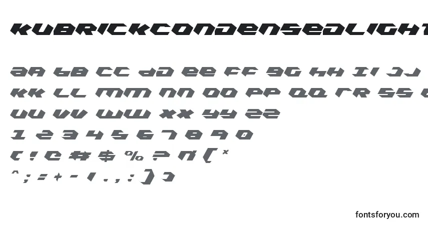 A fonte KubrickCondensedLight – alfabeto, números, caracteres especiais