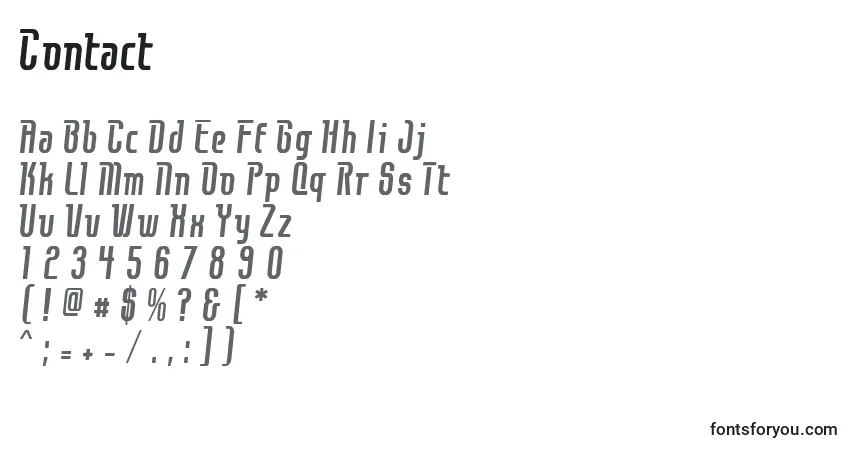 Czcionka Contact – alfabet, cyfry, specjalne znaki