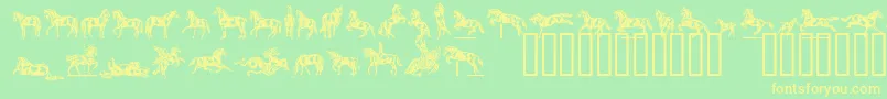 Linotypedressage-Schriftart – Gelbe Schriften auf grünem Hintergrund