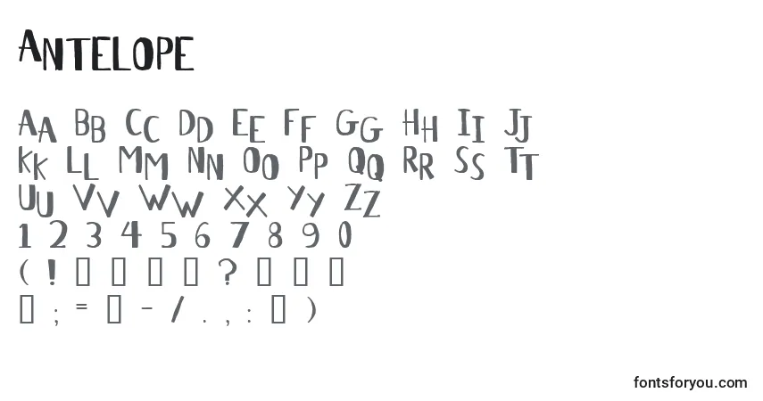 Czcionka Antelope – alfabet, cyfry, specjalne znaki
