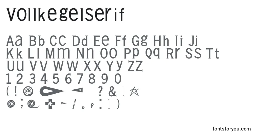 Czcionka Vollkegelserif – alfabet, cyfry, specjalne znaki