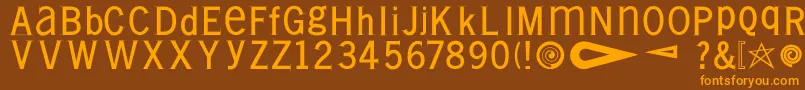 フォントVollkegelserif – オレンジ色の文字が茶色の背景にあります。
