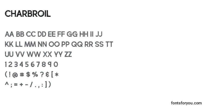 Czcionka Charbroil – alfabet, cyfry, specjalne znaki