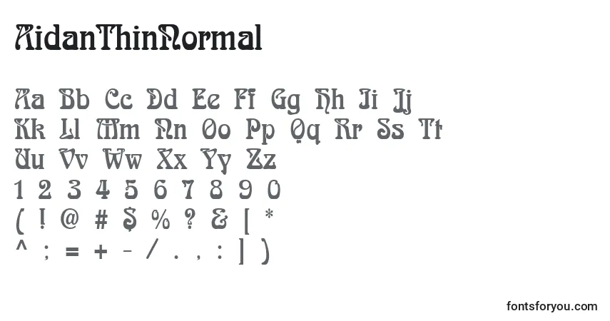 Schriftart AidanThinNormal – Alphabet, Zahlen, spezielle Symbole