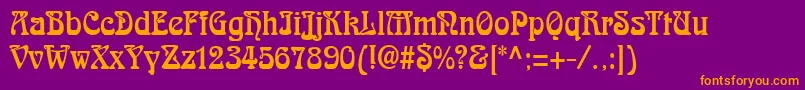 AidanThinNormal-fontti – oranssit fontit violetilla taustalla