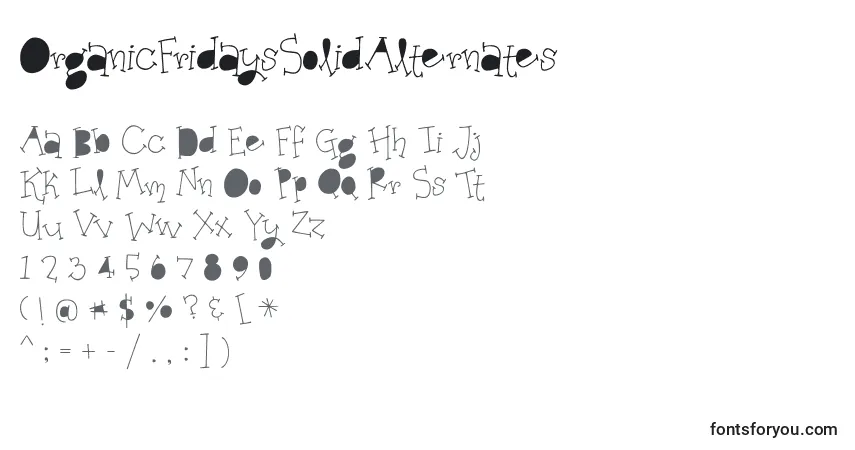 Czcionka OrganicFridaysSolidAlternates – alfabet, cyfry, specjalne znaki
