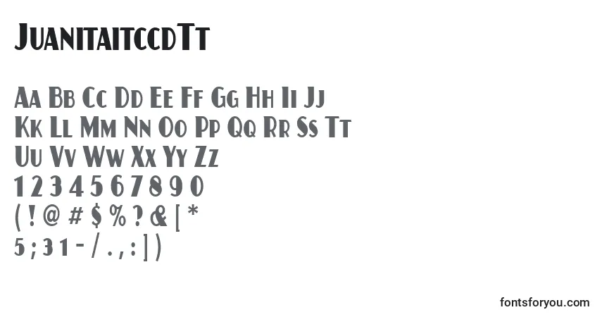 Czcionka JuanitaitccdTt – alfabet, cyfry, specjalne znaki