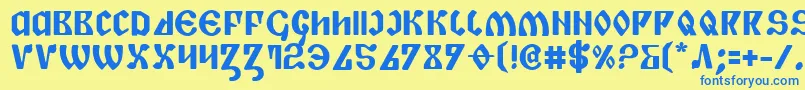 フォントPiperPieBold – 青い文字が黄色の背景にあります。