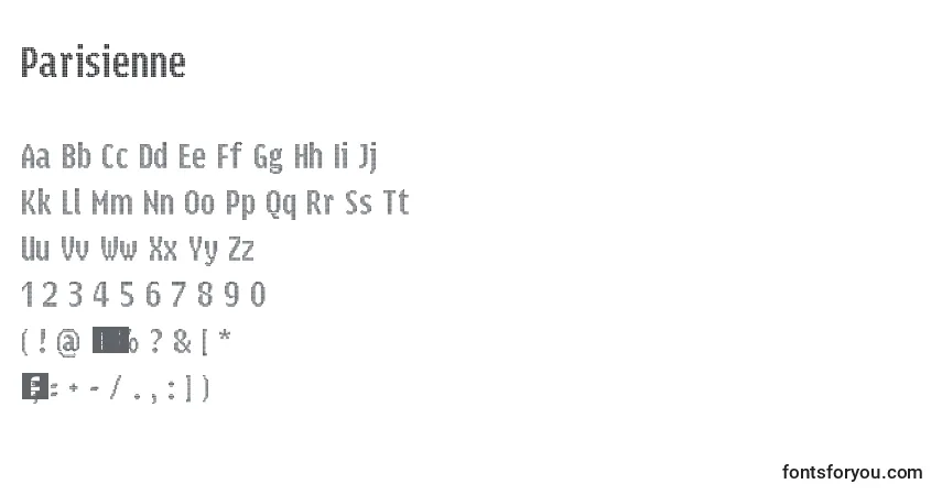 Шрифт Parisienne – алфавит, цифры, специальные символы