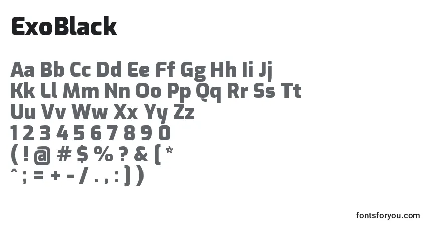 Schriftart ExoBlack – Alphabet, Zahlen, spezielle Symbole