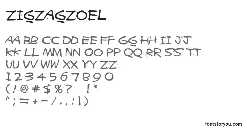 Czcionka Zigzagzoel – alfabet, cyfry, specjalne znaki
