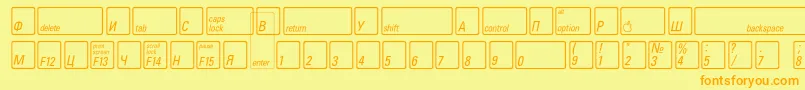 フォントKeyfontrussianBold – オレンジの文字が黄色の背景にあります。