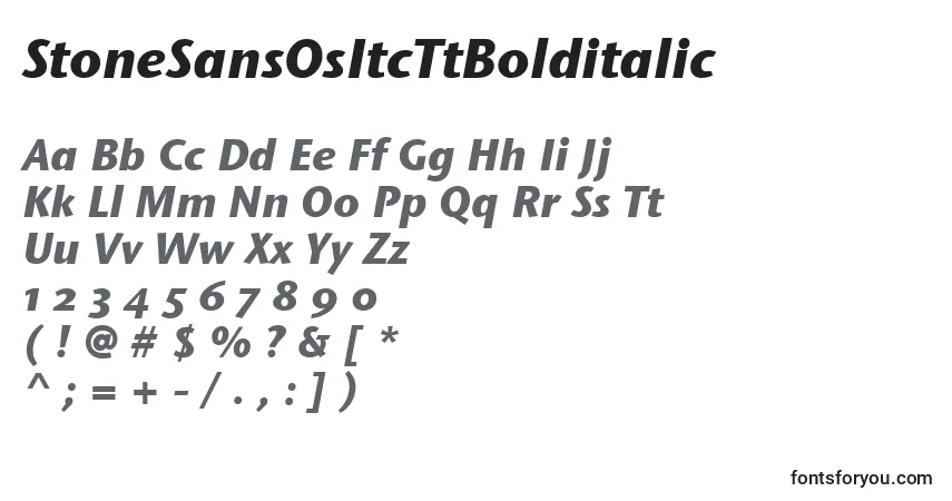 Шрифт StoneSansOsItcTtBolditalic – алфавит, цифры, специальные символы