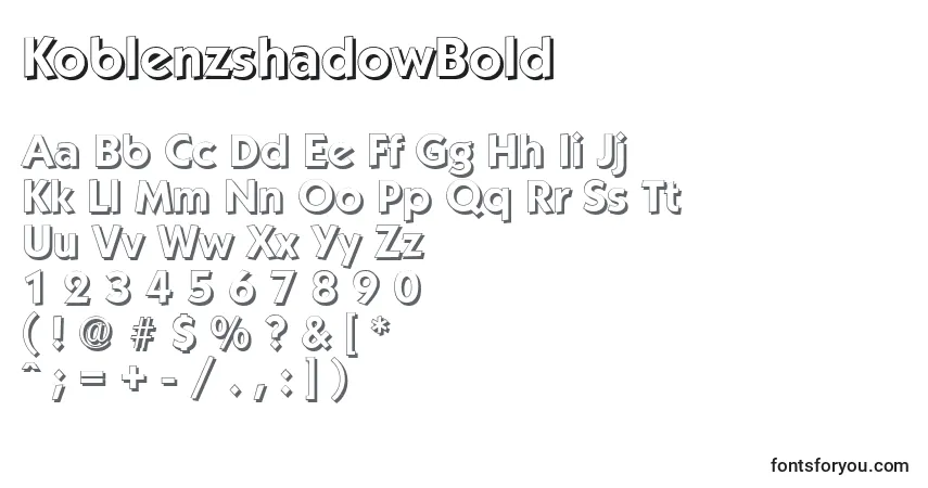 Czcionka KoblenzshadowBold – alfabet, cyfry, specjalne znaki