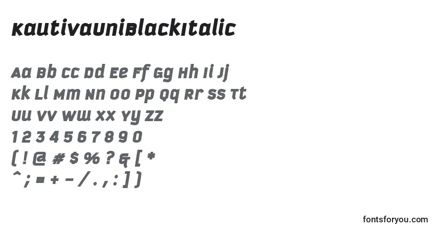 Шрифт KautivaUniBlackItalic – алфавит, цифры, специальные символы