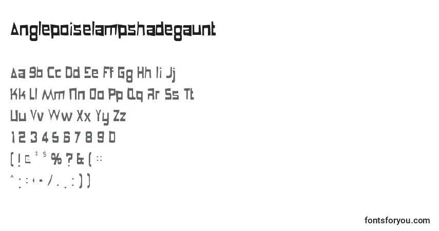 A fonte Anglepoiselampshadegaunt – alfabeto, números, caracteres especiais