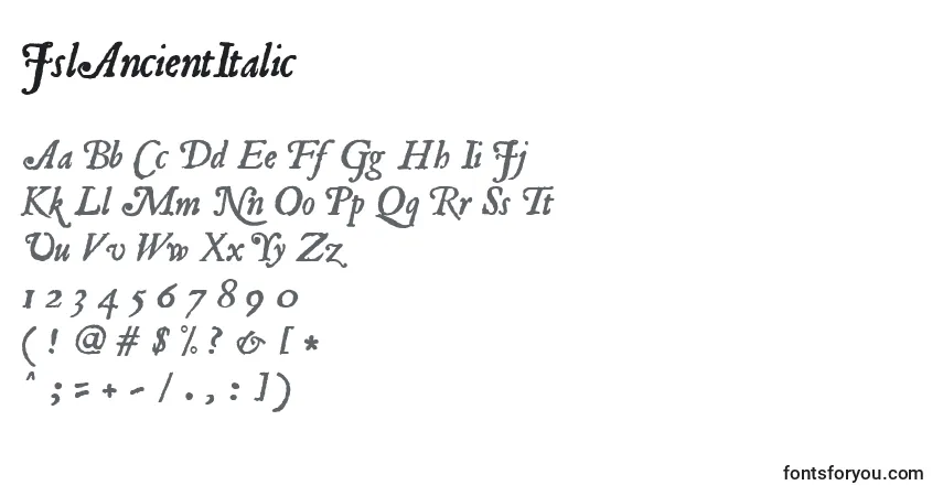 Czcionka JslAncientItalic – alfabet, cyfry, specjalne znaki