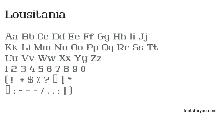 A fonte Lousitania – alfabeto, números, caracteres especiais