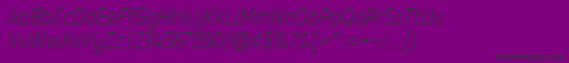 フォントCoreSansM27CnExtralightItalic – 紫の背景に黒い文字