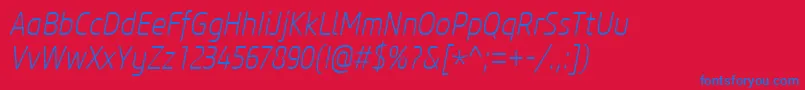 CoreSansM27CnExtralightItalic Font – Blue Fonts on Red Background