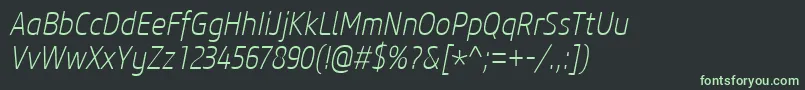 Шрифт CoreSansM27CnExtralightItalic – зелёные шрифты на чёрном фоне
