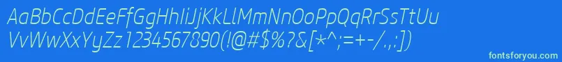 CoreSansM27CnExtralightItalic Font – Green Fonts on Blue Background