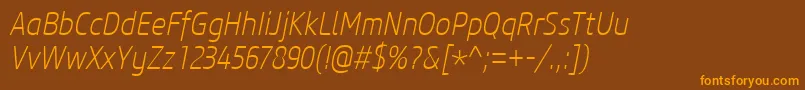 CoreSansM27CnExtralightItalic Font – Orange Fonts on Brown Background