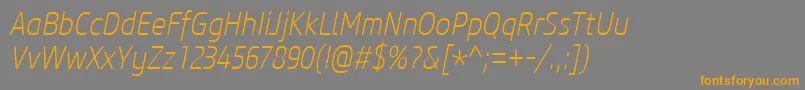 Lisätietoja CoreSansM27CnExtralightItalic-fontista CoreSansM27CnExtralightItalic-fontti – oranssit fontit harmaalla taustalla