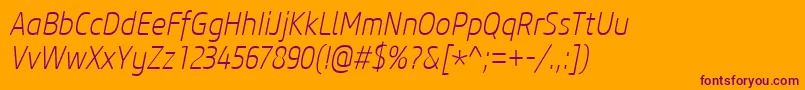 CoreSansM27CnExtralightItalic Font – Purple Fonts on Orange Background