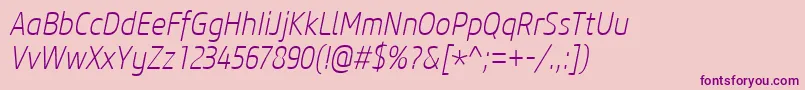 CoreSansM27CnExtralightItalic Font – Purple Fonts on Pink Background