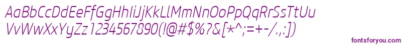 CoreSansM27CnExtralightItalic Font – Purple Fonts on White Background