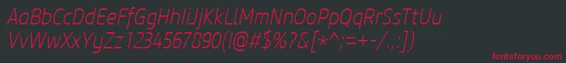 CoreSansM27CnExtralightItalic Font – Red Fonts on Black Background