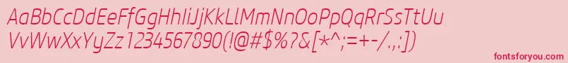 CoreSansM27CnExtralightItalic-Schriftart – Rote Schriften auf rosa Hintergrund