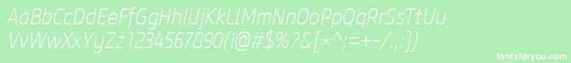 CoreSansM27CnExtralightItalic Font – White Fonts on Green Background