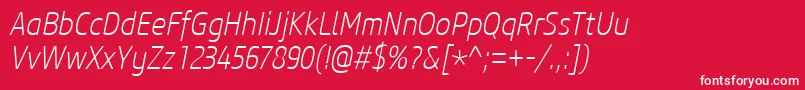 CoreSansM27CnExtralightItalic Font – White Fonts on Red Background