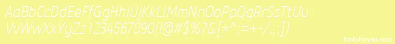 CoreSansM27CnExtralightItalic-Schriftart – Weiße Schriften auf gelbem Hintergrund