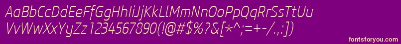 CoreSansM27CnExtralightItalic Font – Yellow Fonts on Purple Background