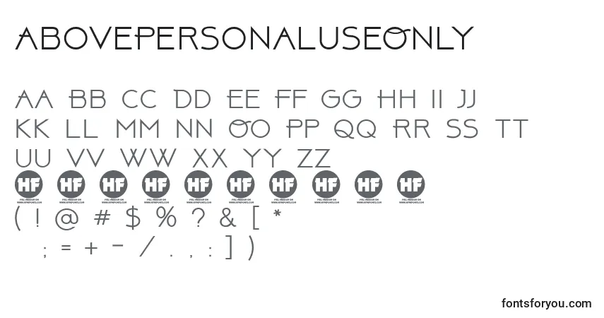 Schriftart AbovePersonalUseOnly – Alphabet, Zahlen, spezielle Symbole
